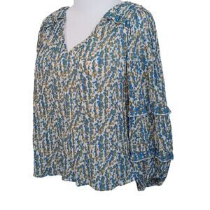 ANTHRO MAEVE Blouse Top Oversized Cottage Ruffles Boho Romantic Flowy Watercolor